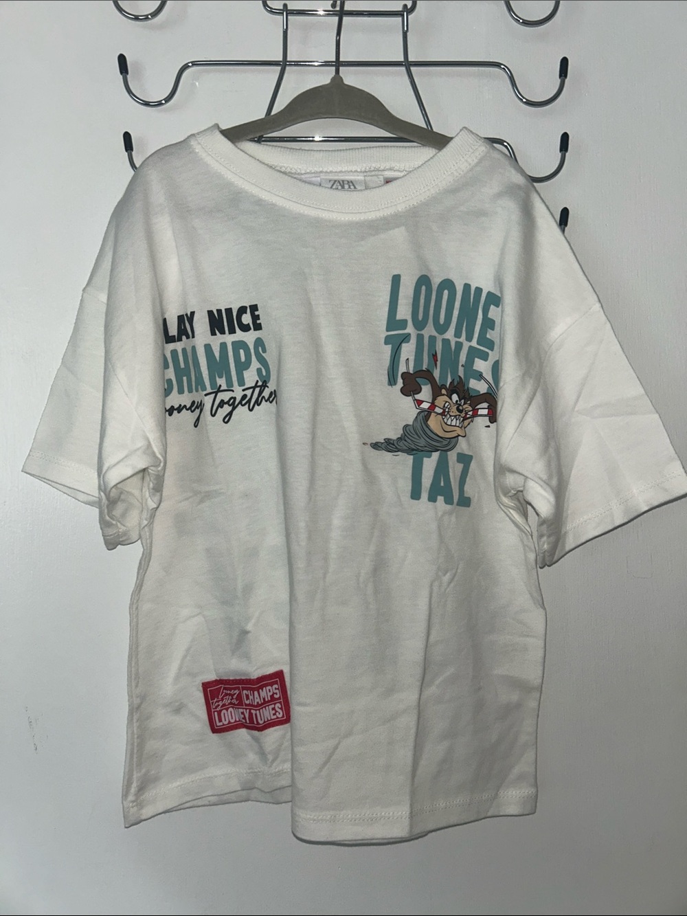Zara Looney Tunes Taz Graphic Tee - White with Teal Accents size 6 NWT